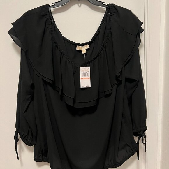 NWT Michael Kors 3X Blcak Double Ruffle Top - Picture 1 of 4